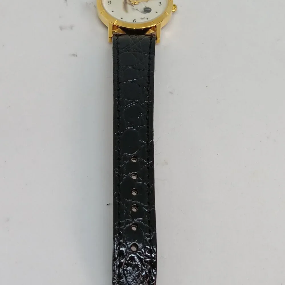 Greyhound 33mm Women's Gold Tone Black Leather Band Dog Watch
